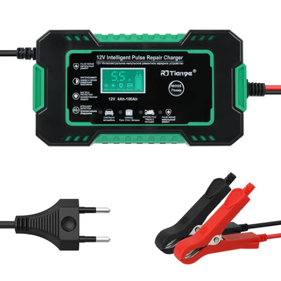 Зарядний пристрій Pulse Charger для автомобільного акумулятора 12V 6A з РК-дисплеєм 15х8,5 см Зелений (sv3891)