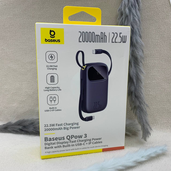 Павербанк Baseus QPow3 20000 mAh, швидка зарядка 22.5W, USB-C + Lightning, чорний | Зображення 5