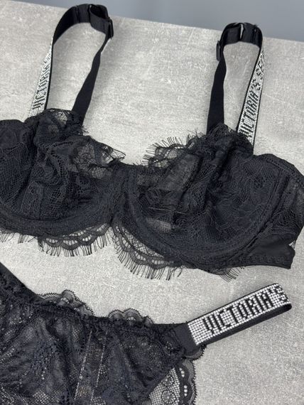 Комплект Victoria's Secret Кружева без пушапа чорний kk065 | Зображення 2