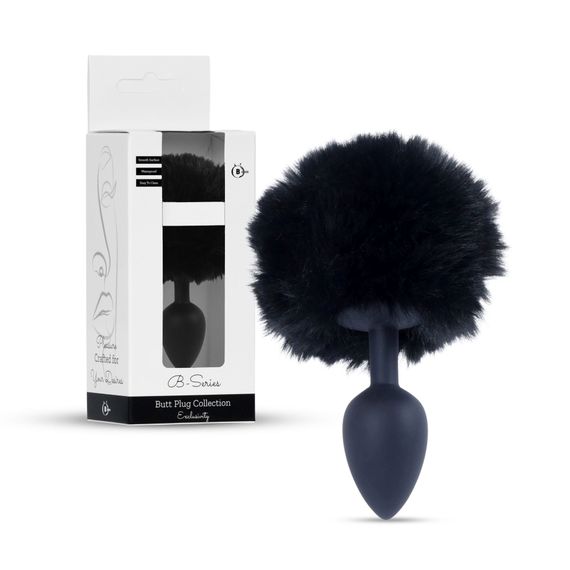 Анальна пробка - Bunny Tail Silicone Black Plug Black