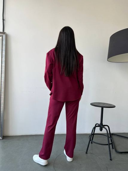 Женский костюм тройка рубашка+футболка+брюки трикотажный NB23007 размер 50/52 цвет бордовый | Зображення 1
