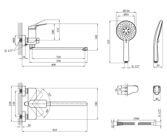Змішувач для ванни Kroner KRP Graz - GRP070 (CV031334) | Зображення 1