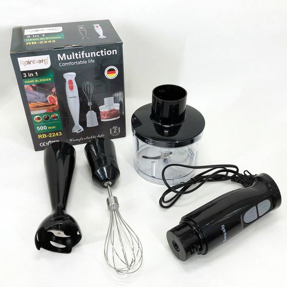 Блендер 3в1 Rainberg RB-2243 500W занурювальний блендер подрібнювач, блендер для дитячого пюре. LK-566 Колір: чорний | Зображення 8