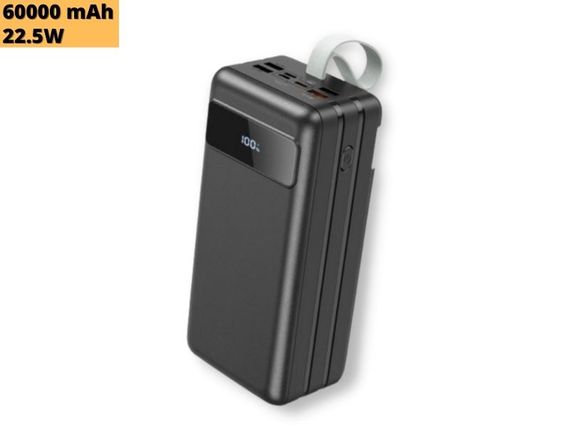 Павербанк зовнішній акумулятор XPRO J86B 60000 mAh з індикацією зарядки та ліхтариком чорний (32551-01) | Зображення 1