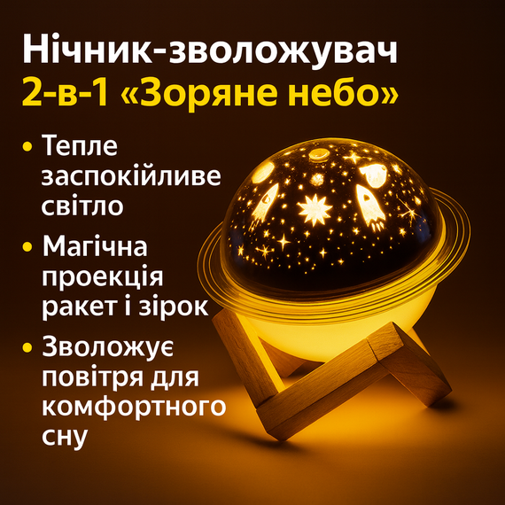 ОЧЕНКА! Зволожувач повітря проєктор Зоряне небо/сатурн/Настільний світильник нічник Проєкційний (Плохе паковання 3365)