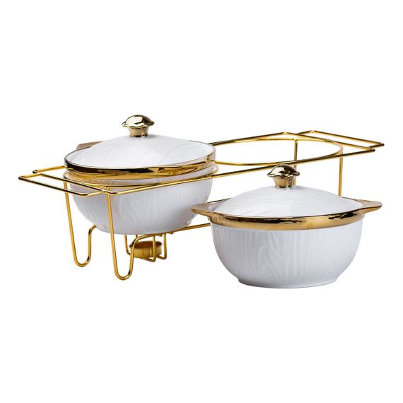 Марміт порцелянаовий на 2 секції по 1 л на металевій підставці HP1039 | Зображення 1