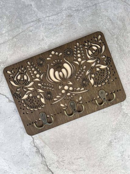 Настенная ключница из украинским народным орнаментом Деревянный органайзер для ключей Держатель для хранения | Зображення 7