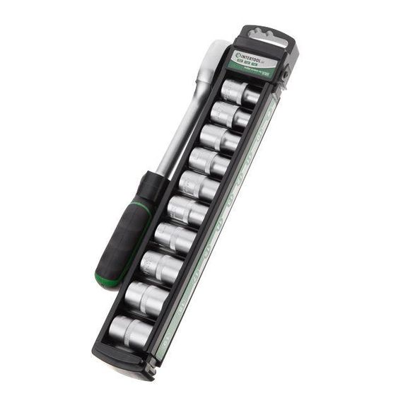 Набір головок 8-19 мм, 1/2", рукоятка з храповим механізмом, 10 од. INTERTOOL ET-6013 | Зображення 1