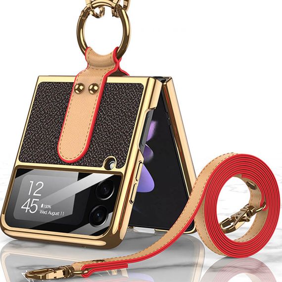 Шкіряний чохол GKK with ring and strap для Samsung Galaxy Z Flip4 Brown, Метал | Зображення 1