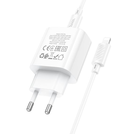 Мережевий зарядний пристрій Hoco C76A Pro 1USB-C PD/QC 30 W + Type-C to Lightning | Зображення 6
