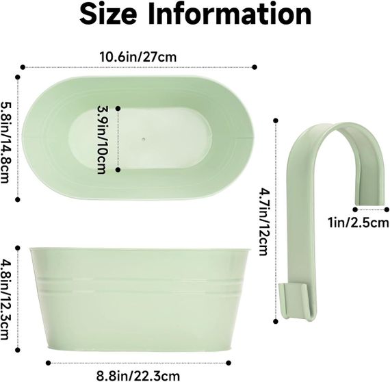 Подвесные кашпо металлические 4 шт, цветной горшок большой с крючком и дренажем для балкона окон перил двора | Зображення 1