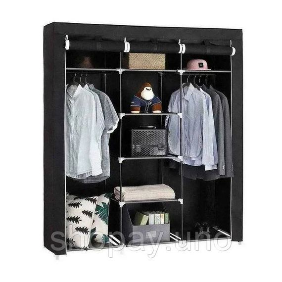 Шкаф тканевый 3 секции складной с каркасом STORAGE WARDROBE 175 х 130 х 45 см. Цвет: черный | Зображення 2