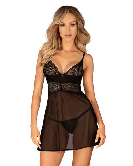 Еротичний комплект Obsessive Chemeris babydoll & thong M/L, пеньюар та стрінги sexstyle