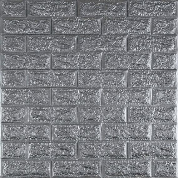3D панель самоклеюча цегла Срібло 700x770x7мм (017-7) Sticker Wall SW-00000059
