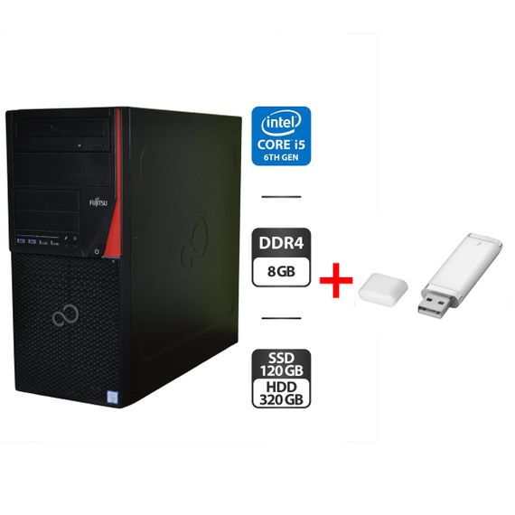 Комп'ютер Fujitsu Esprimo P956 E94 Tower / Intel Core i5-6500 (4 ядра по 3.2 - 3.6 GHz) / 8 GB DDR4 / 120 GB SSD + 320 GB HDD / Intel HD Graphics 530 / DVD-ROM / Windows 11 Pro б/в + Подарунок  USB-накопичувач 32 ГБ