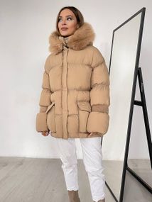 Пуховик з опушкою Cresh Puffer, карамель XL