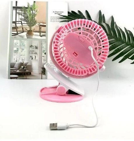 Портативный настольный вентилятор Mini Fan WX 6503 мини охладитель на аккумуляторе с прищепкой 2 скорости 4 Вт Розовый | Зображення 3