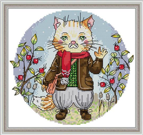 Набор для вышивания по нанесённой на канву схеме "Mr. cat". AIDA 14CT printed 27*23 см