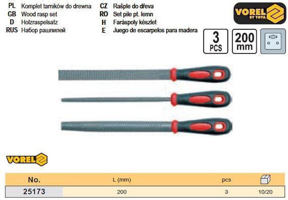 Набор рашпилей Польша рашпили l=200 мм 3 штуки VOREL-25173