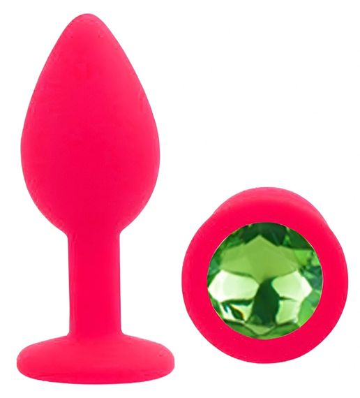 Анальна пробка EGZO Pink Round Plug S із зеленим кристалом, медичний силікон Sex Aura | Зображення 1