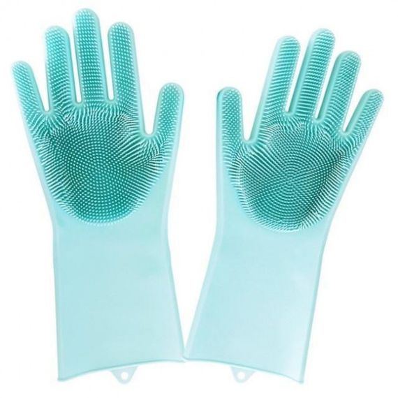 Силіконові рукавички Magic Silicone Gloves Pink для прибирання чистки миття посуду для будинку. AH-475 Колір: бірюзовий | Зображення 1