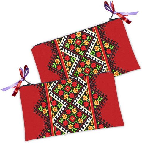 Косметичка жіноча Украинский цветочный орнамент красный 20х12 см (K_KU016)