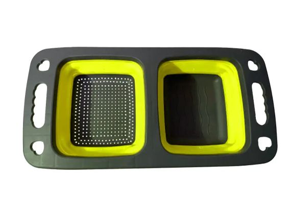 Дошка-друшляк силіконова складана миска-трансформер для овочів та фруктів 2 шт в одному | Зображення 2