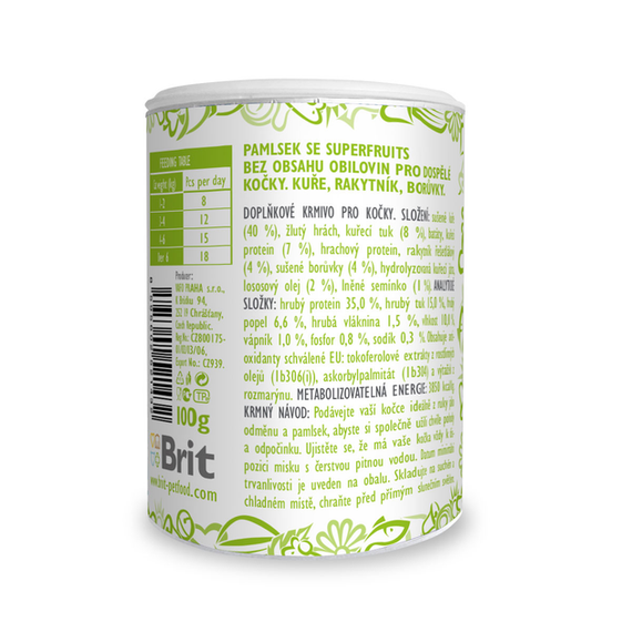 Ласощі для котів Brit Care Cat Snack Superfruits Chicken, курка, обліпиха та лохина 100г | Зображення 1