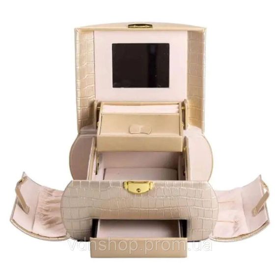Шкатулка для украшений из эко кожи 3 яруса с замком органайзер для ювелирных изделий HP-5-21GOLD | Зображення 3