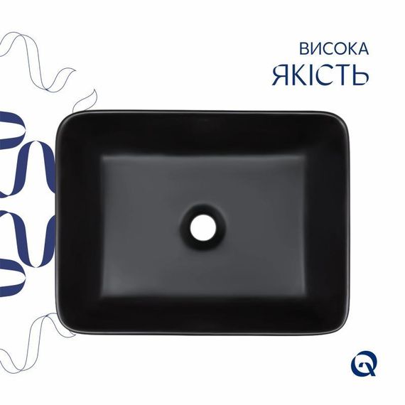 Комплект Qtap Tern: Раковина накладна прямокутна 480х370х135 мм Matt Black + Донний клапан PU03 | Зображення 3