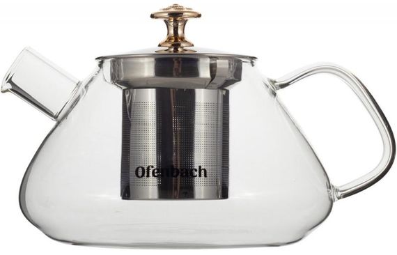 Чайник скляний заварювальний Ofenbach 1000мл зі знімним ситечком (0616l)