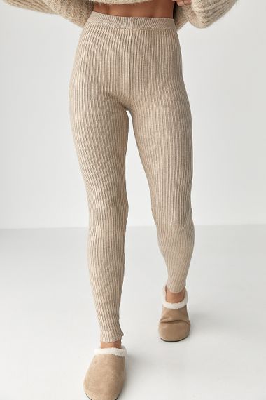 В'язані трикотажні лосини в рубчик - бежевий цвет, ONE SIZE (є розміри)