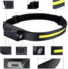 Легкий налобный фонарь LED+COB с датчиком движения и красным светом (черный) | Зображення 1