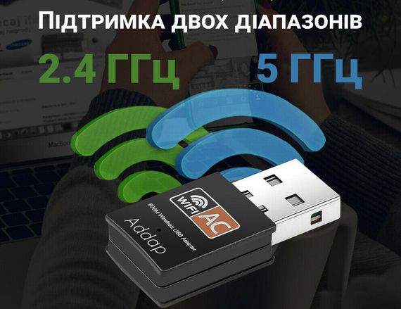 Двухдиапазонный WiFi адаптер c USB подключением Addap UWA-01 | 2,4 ГГц/5 ГГц, 600 Мбит/с (7765) | Зображення 4