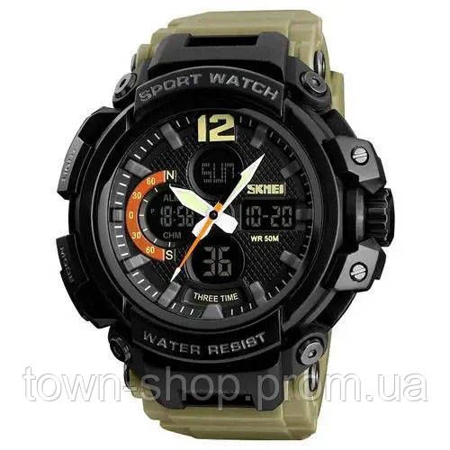 Часы наручные мужские SKMEI 1343KH KHAKI, водостойкие тактические часы. Цвет: хаки