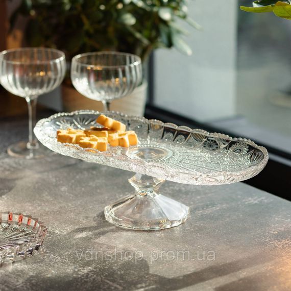 Фруктовниця скляна на ніжці 33.5х15х10 см овальна ваза для фруктів HP-YH-82 | Зображення 4