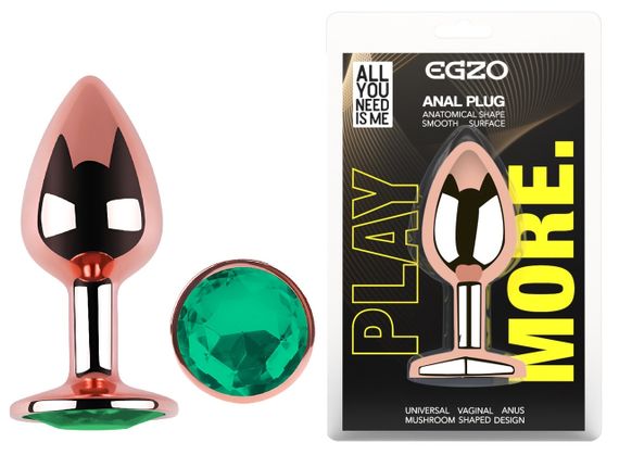 Анальна пробка з кристалом EGZO - Rose Gold Round Plug Marine size M Sex Aura