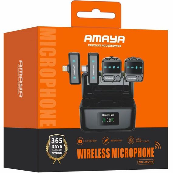 Петличний бездротовий мікрофон Amaya ANC100 dual-mic 2in1 (Lightning/Type-C) Black | Зображення 1