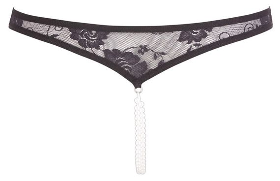 Мереживні трусики Cottelli Collection з відкритим доступом і перлами, чорні, розмір S Sex Aura | Зображення 6