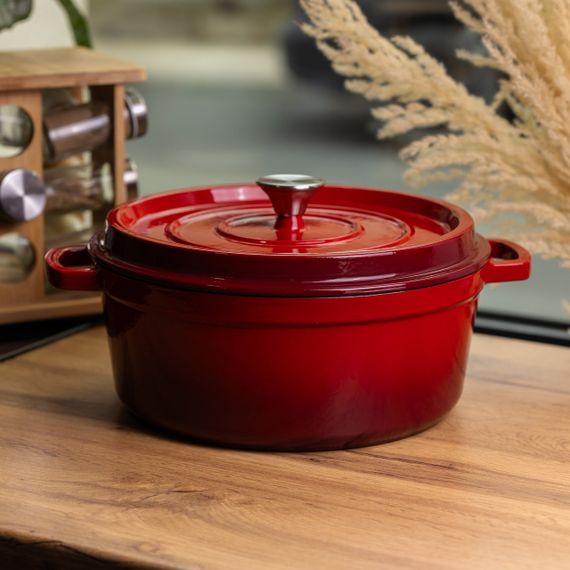 Кокотниця чавунна емальована 6 л, червоний Yiwu HP-FLG-6 RED | Зображення 1