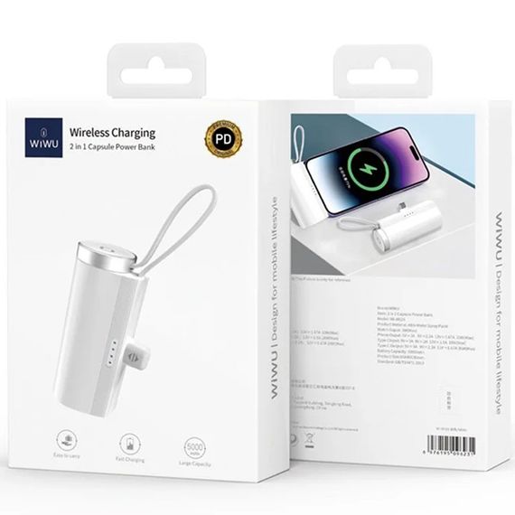 Портативний ЗП Power Bank WIWU W026 2 in 1 Type-C з БЗП For Apple Watch 15W 5000 mAh White | Зображення 6