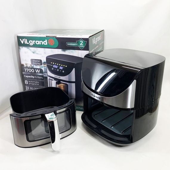 Мощная фритюрница аэрогриль ViLgrand VAF6017WDS 1700 Вт 6 л, Картошка фри без масла AD-90 | Зображення 9