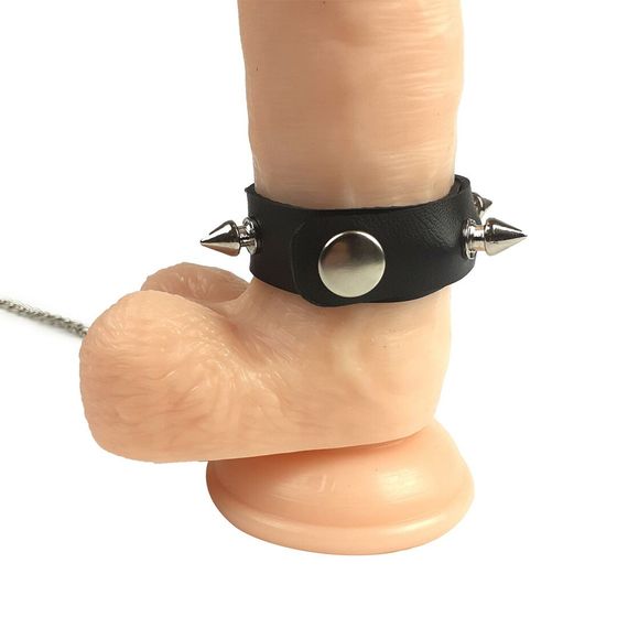 Кільце для пеніса Penis Ring із шипами та повідцем, натуральна шкіра | Зображення 4