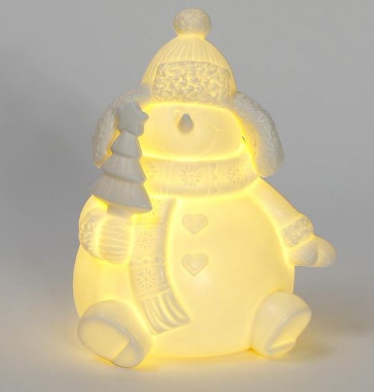 Декоративна керамічна статуетка "Сніговик" 18см з LED-підсвіткою | Зображення 1
