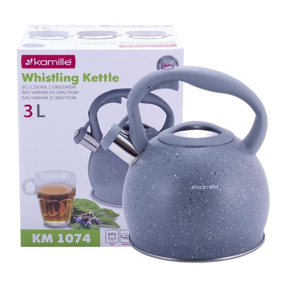 Чайник Kamille Whistling Kettle 3л з нержавіючої сталі зі свистком, сірий мармур | Зображення 5