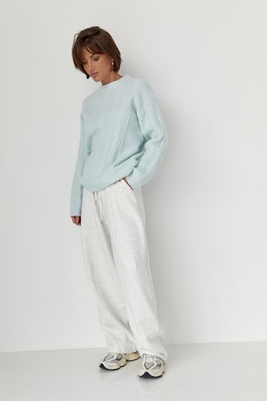 В'язаний светр у косички - небесно-блакитний цвет, ONE SIZE (є розміри) | Зображення 2