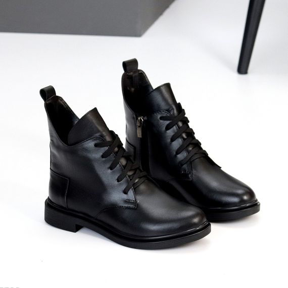 Дизайнерські зимові шкіряні низькі чорні черевики асиметричний дизайн | Зображення 3