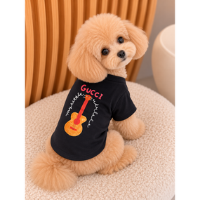 Брендовая футболка для собак Gucci с коричневой гитарой на спинке, черная