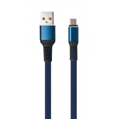Дата кабель USB 2.0 AM to Micro 5P 1m flat nylon blue Vinga (VCPDCMFNB1B) (VCPDCMFNB1B) | Зображення 1