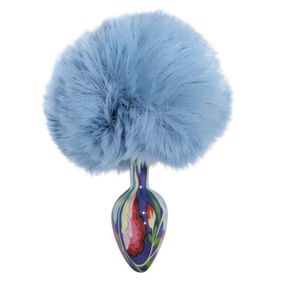 Анальна пробка з візерунком ALUME, S, металева синя з блакитним пушком, 7 х 2,8 см Sex Aura